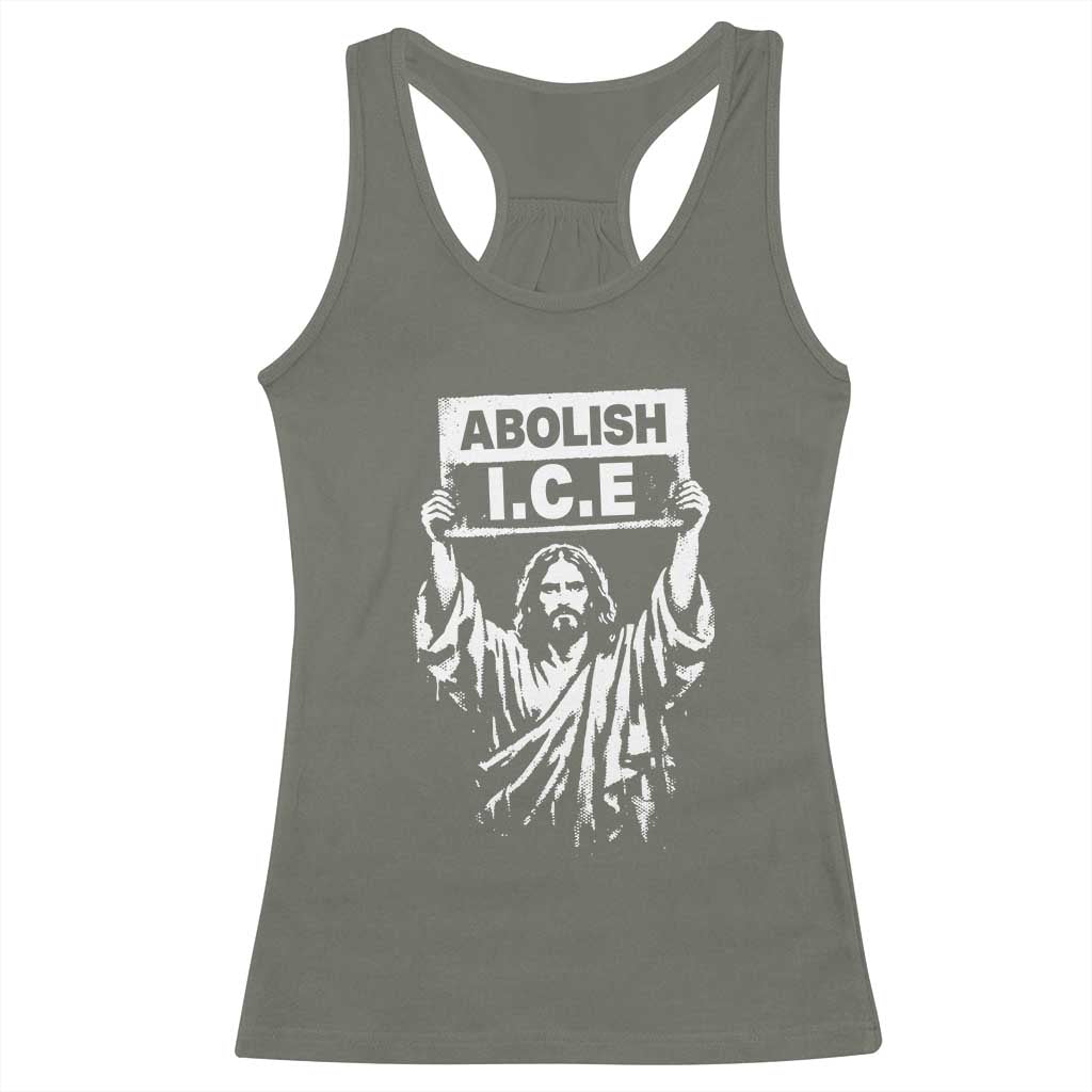 Jesus Abolish Ice Protest Racerback Tank Top Religious Faith Justice and Freedom Resistance TS02 Military Green Print Your Wear