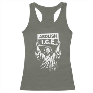 Jesus Abolish Ice Protest Racerback Tank Top Religious Faith Justice and Freedom Resistance TS02 Military Green Print Your Wear