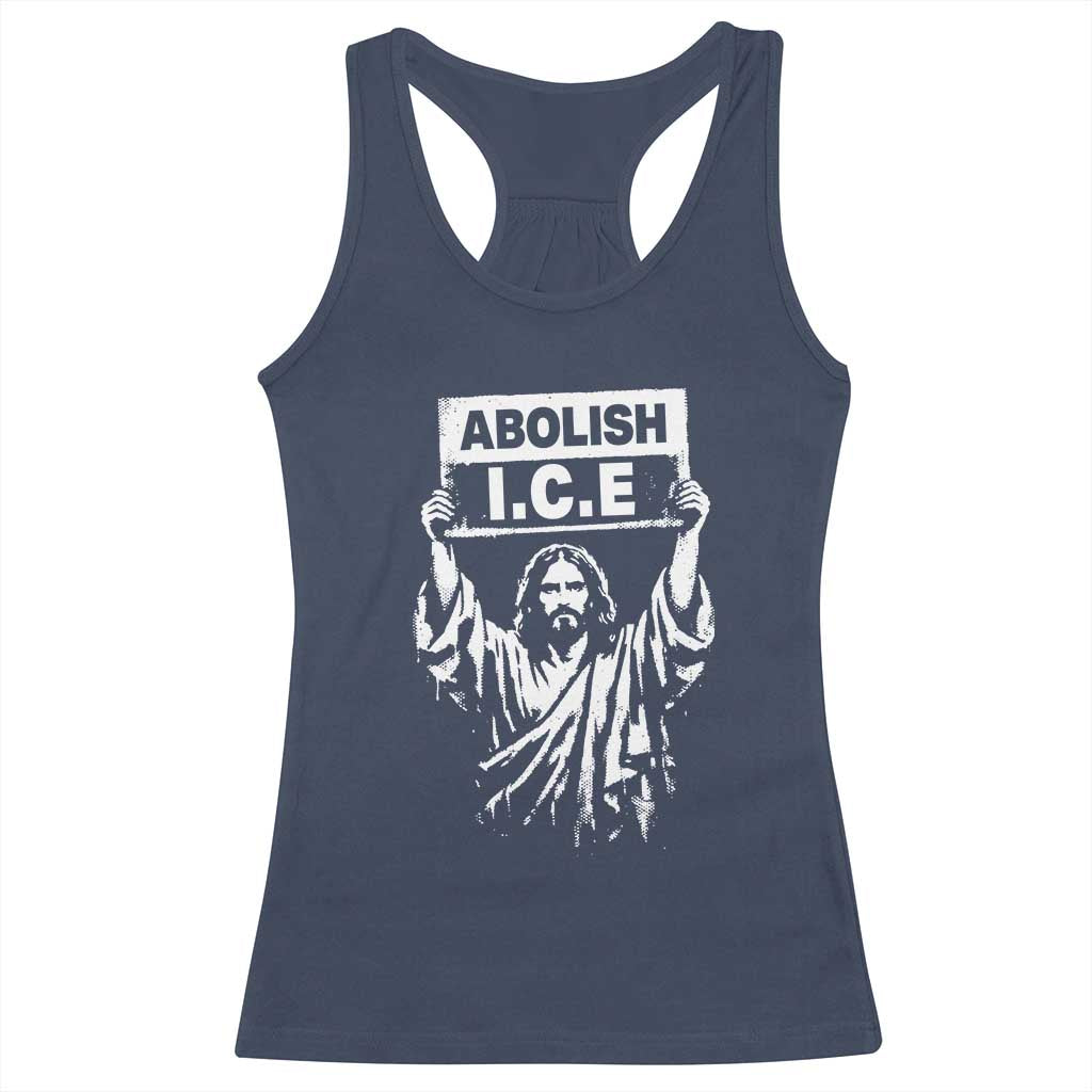 Jesus Abolish Ice Protest Racerback Tank Top Religious Faith Justice and Freedom Resistance TS02 Navy Print Your Wear