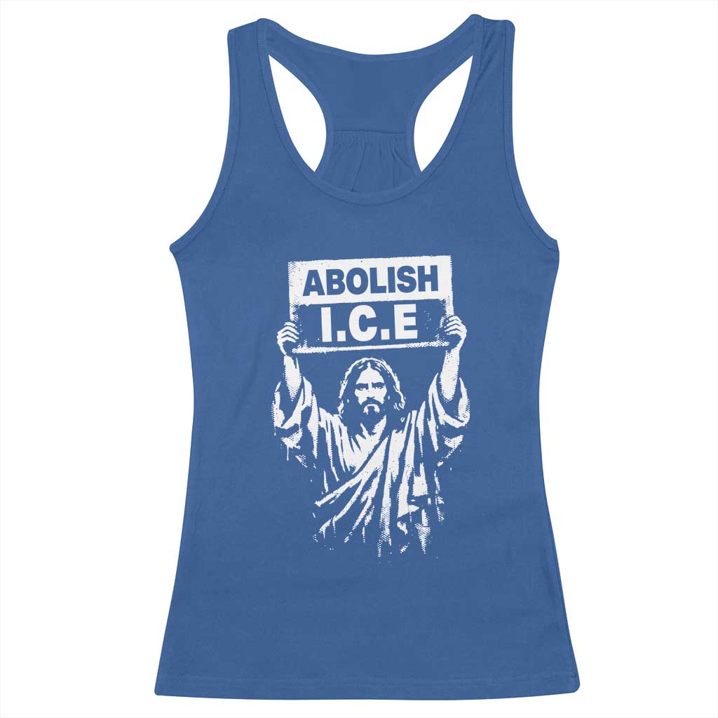 Jesus Abolish Ice Protest Racerback Tank Top Religious Faith Justice and Freedom Resistance TS02 Royal Blue Print Your Wear