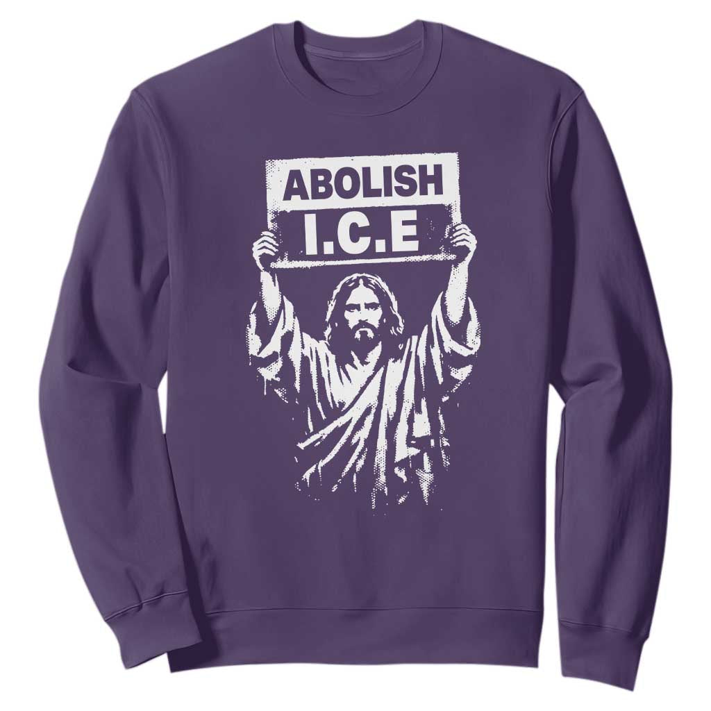 Jesus Abolish Ice Protest Sweatshirt Religious Faith Justice and Freedom Resistance TS02 Purple Print Your Wear