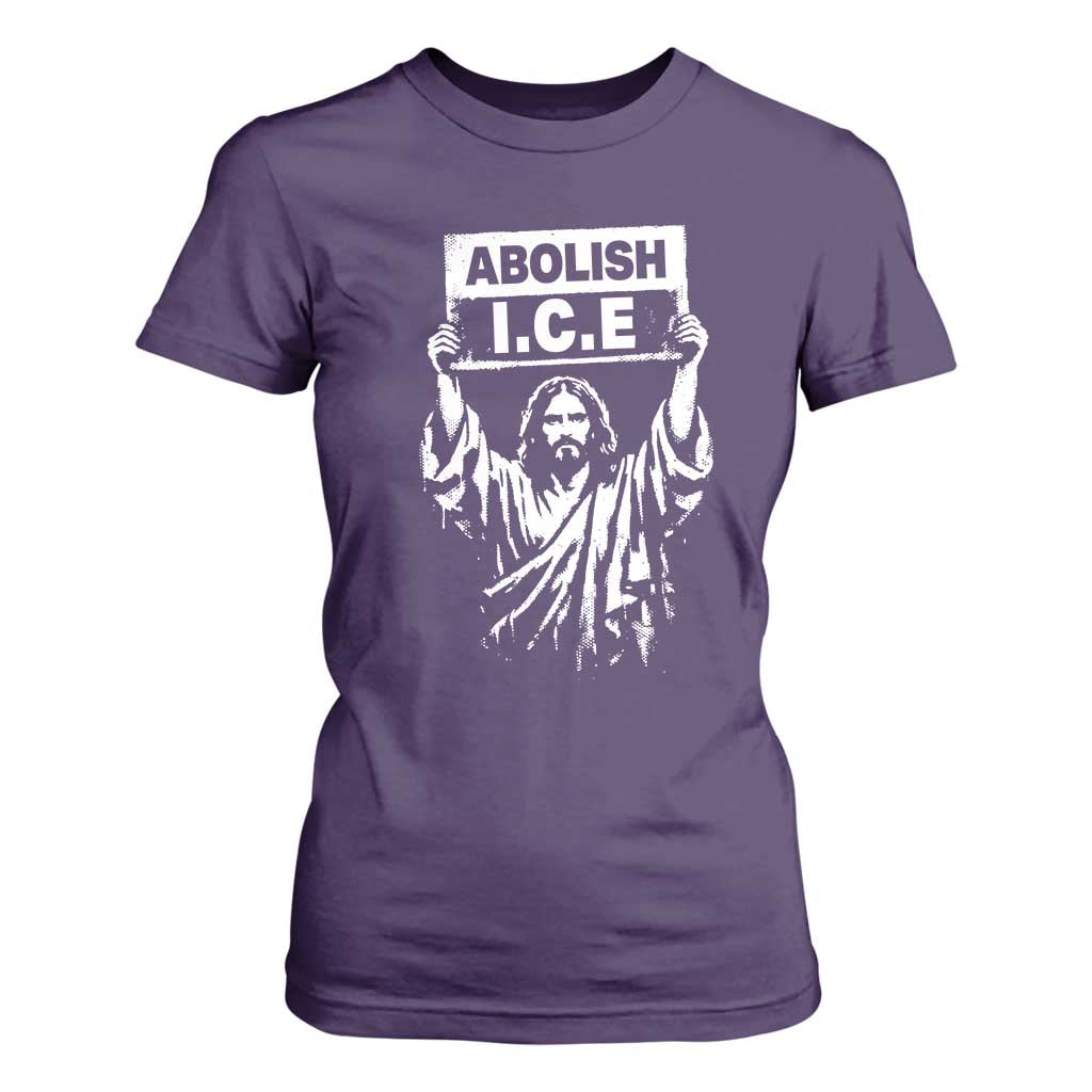 Jesus Abolish Ice Protest T Shirt For Women Religious Faith Justice and Freedom Resistance TS02 Purple Print Your Wear