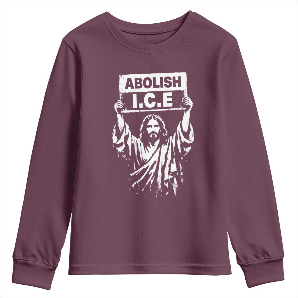 Jesus Abolish Ice Protest Youth Sweatshirt Religious Faith Justice and Freedom Resistance TS02 Maroon Print Your Wear
