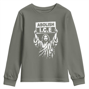 Jesus Abolish Ice Protest Youth Sweatshirt Religious Faith Justice and Freedom Resistance TS02 Military Green Print Your Wear