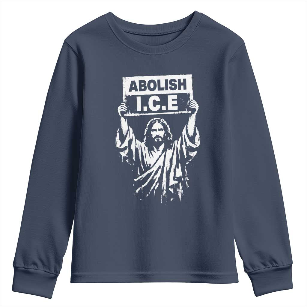 Jesus Abolish Ice Protest Youth Sweatshirt Religious Faith Justice and Freedom Resistance TS02 Navy Print Your Wear