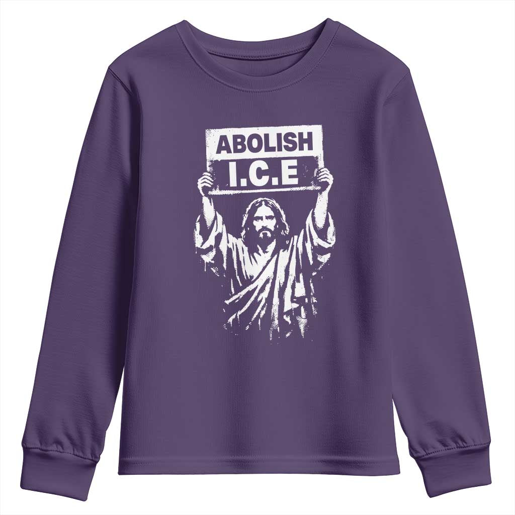 Jesus Abolish Ice Protest Youth Sweatshirt Religious Faith Justice and Freedom Resistance TS02 Purple Print Your Wear