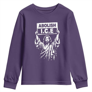Jesus Abolish Ice Protest Youth Sweatshirt Religious Faith Justice and Freedom Resistance TS02 Purple Print Your Wear