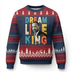 Dream Like King Inspirational MLK Graphic Ugly Christmas Sweater Civil Rights Legacy Tribute TS02 Navy Red Print Your Wear