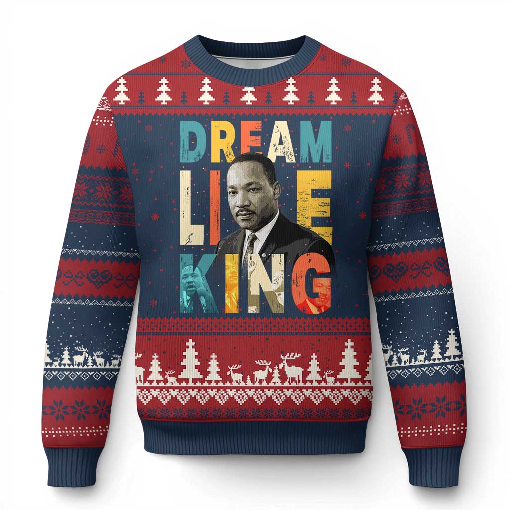Dream Like King Inspirational MLK Graphic Ugly Christmas Sweater Civil Rights Legacy Tribute TS02 Navy Red Print Your Wear