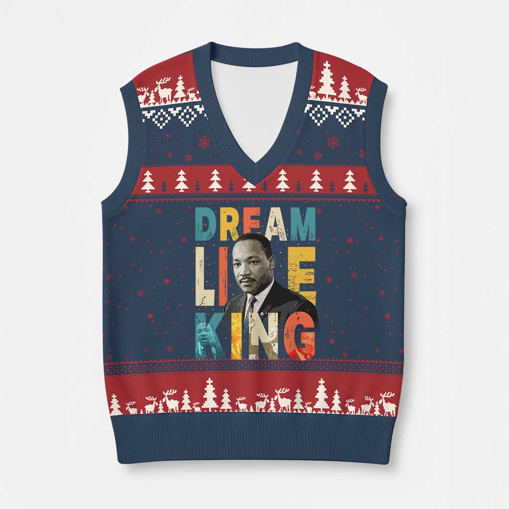 Dream Like King Inspirational MLK Graphic V-Neck Knit Sweater Vest Civil Rights Legacy Tribute TS02 Navy Red Print Your Wear