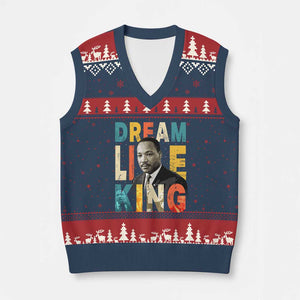 Dream Like King Inspirational MLK Graphic V-Neck Knit Sweater Vest Civil Rights Legacy Tribute TS02 Navy Red Print Your Wear