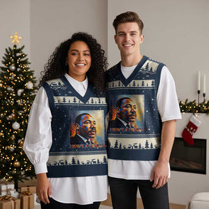 I Have A Dream Inspirational MLK Quotes V-Neck Knit Sweater Vest Equality and Justice Martin Luther King Tribute TS02 Navy Beige Print Your Wear