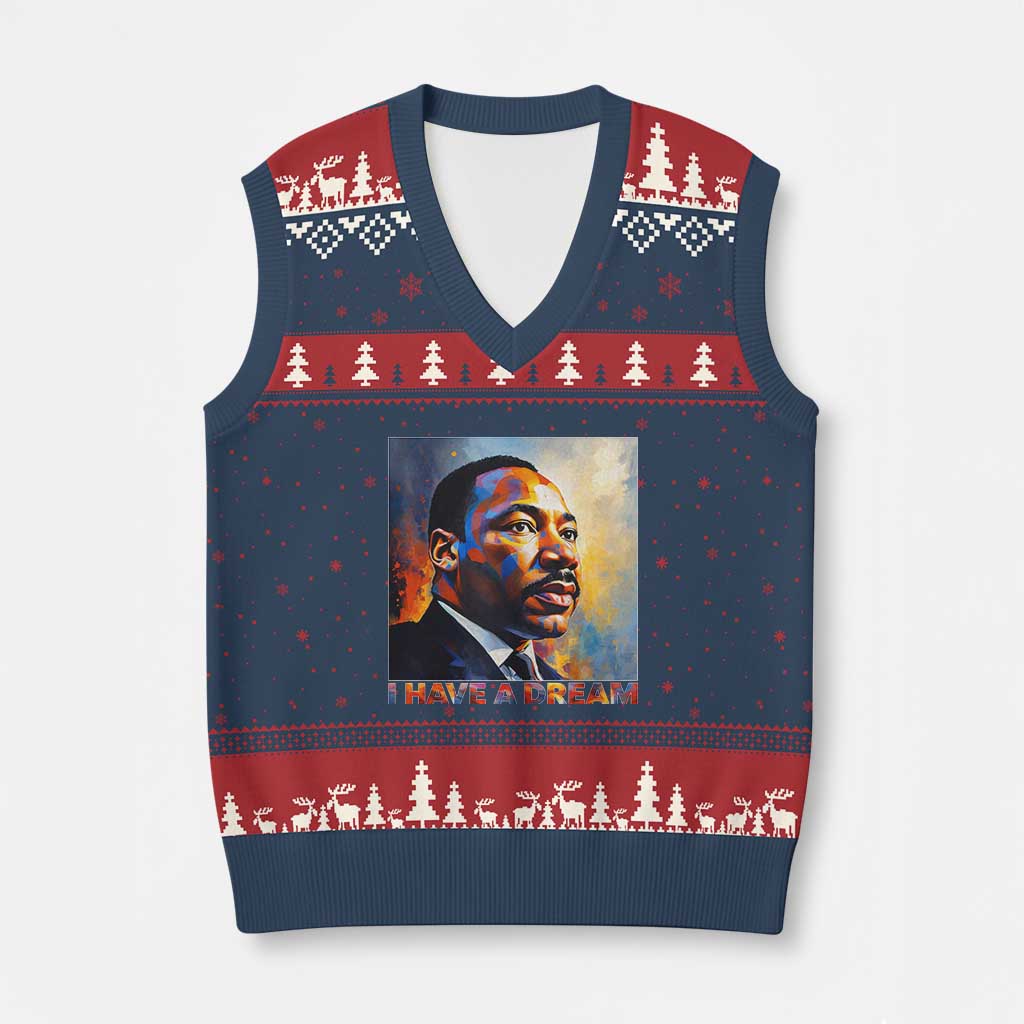 I Have A Dream Inspirational MLK Quotes V-Neck Knit Sweater Vest Equality and Justice Martin Luther King Tribute TS02 Navy Red Print Your Wear
