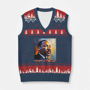 I Have A Dream Inspirational MLK Quotes V-Neck Knit Sweater Vest Equality and Justice Martin Luther King Tribute TS02 Navy Red Print Your Wear