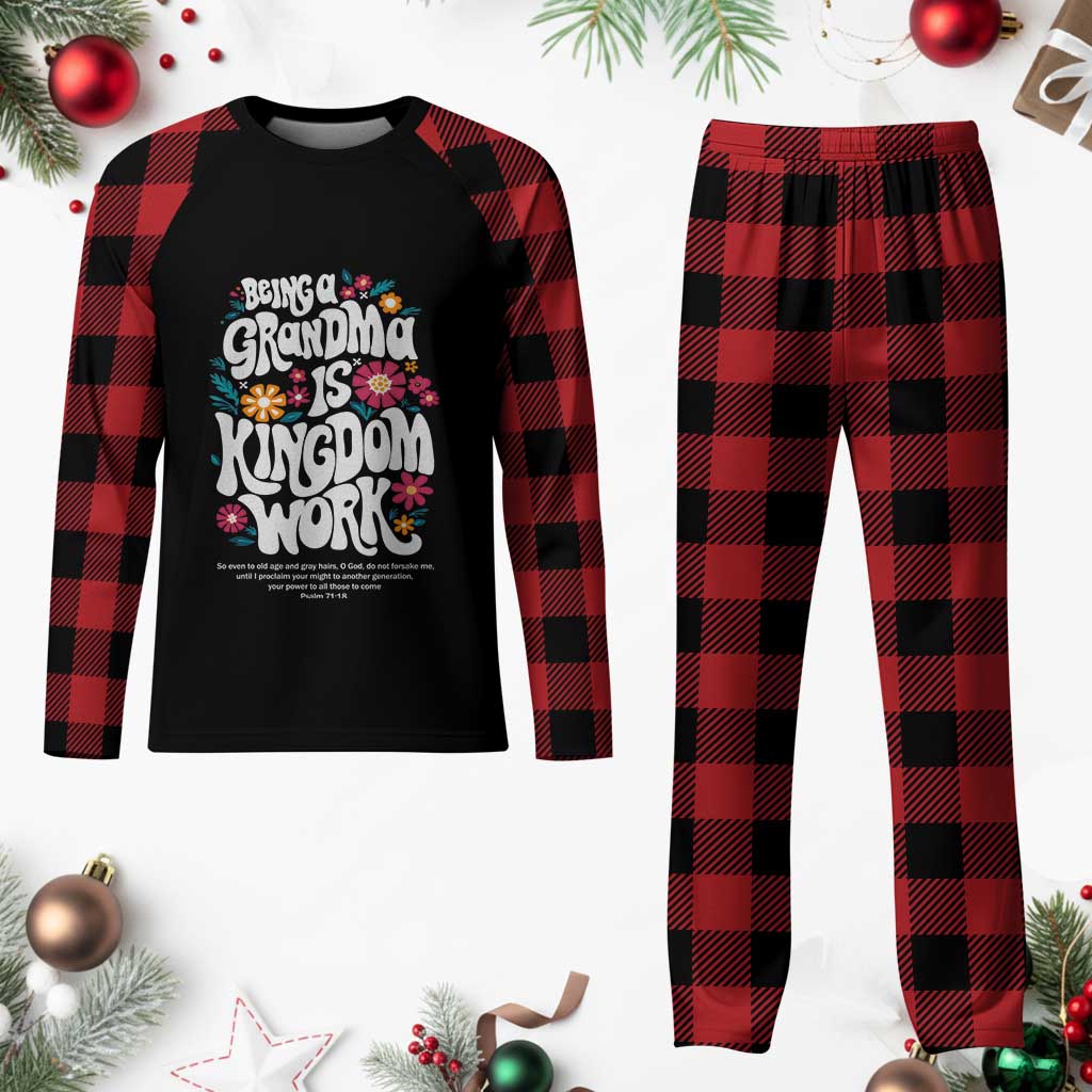 Floral Scripture for Grandmother Plaid Pajama Set Being a Grandma is Kingdom Work Christian Faith Inpired TS02 Buffalo Plaid Print Your Wear