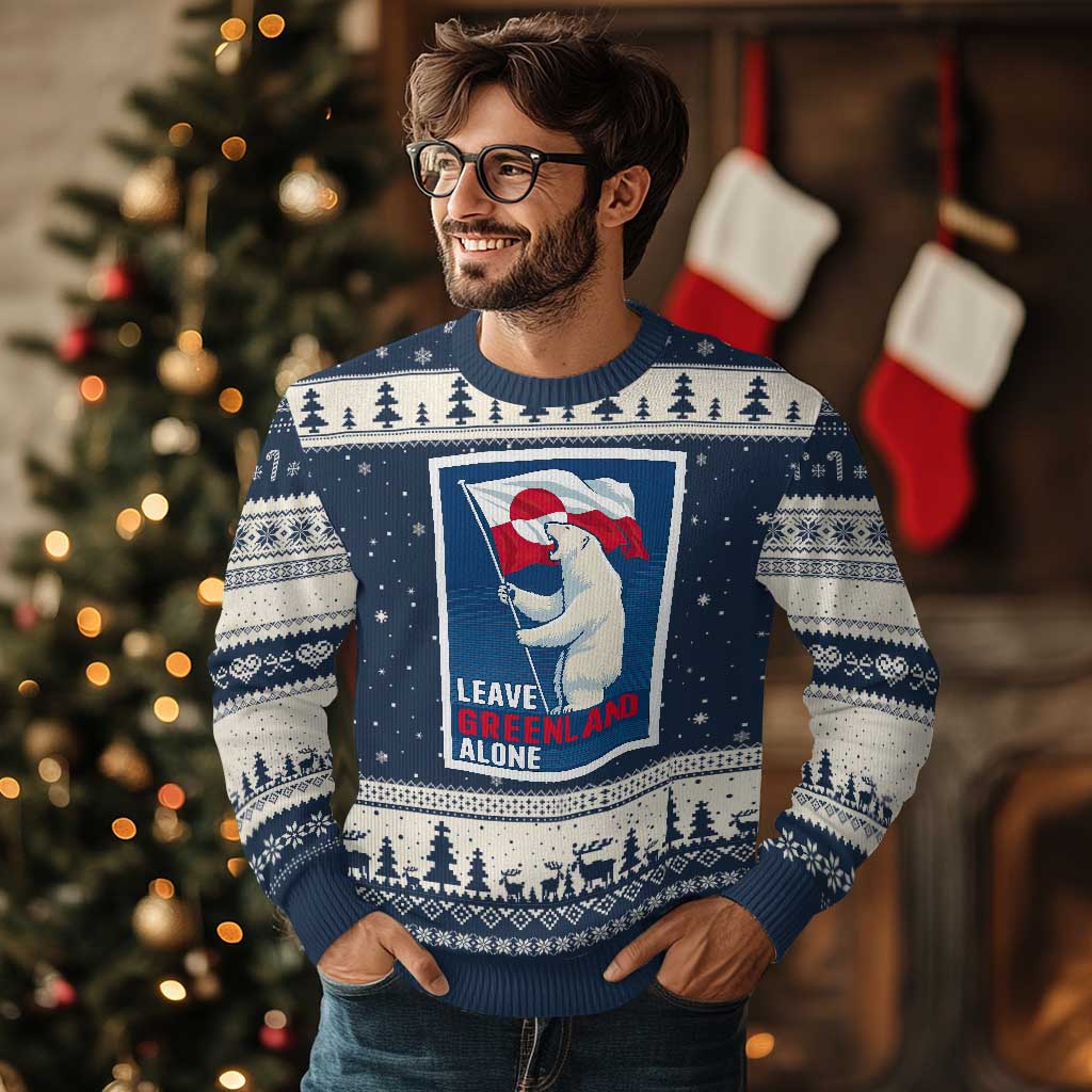 Leave Greenland Alone Polar Bear Resist Ugly Christmas Sweater Vintage Patriotic Propaganda Sovereignty Protest TS02 Navy Beige Print Your Wear