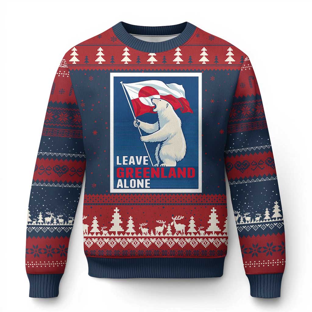 Leave Greenland Alone Polar Bear Resist Ugly Christmas Sweater Vintage Patriotic Propaganda Sovereignty Protest TS02 Navy Red Print Your Wear