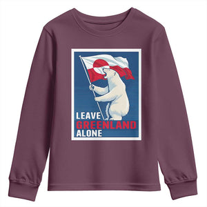 Leave Greenland Alone Polar Bear Resist Youth Sweatshirt Vintage Patriotic Propaganda Sovereignty Protest TS02 Maroon Print Your Wear