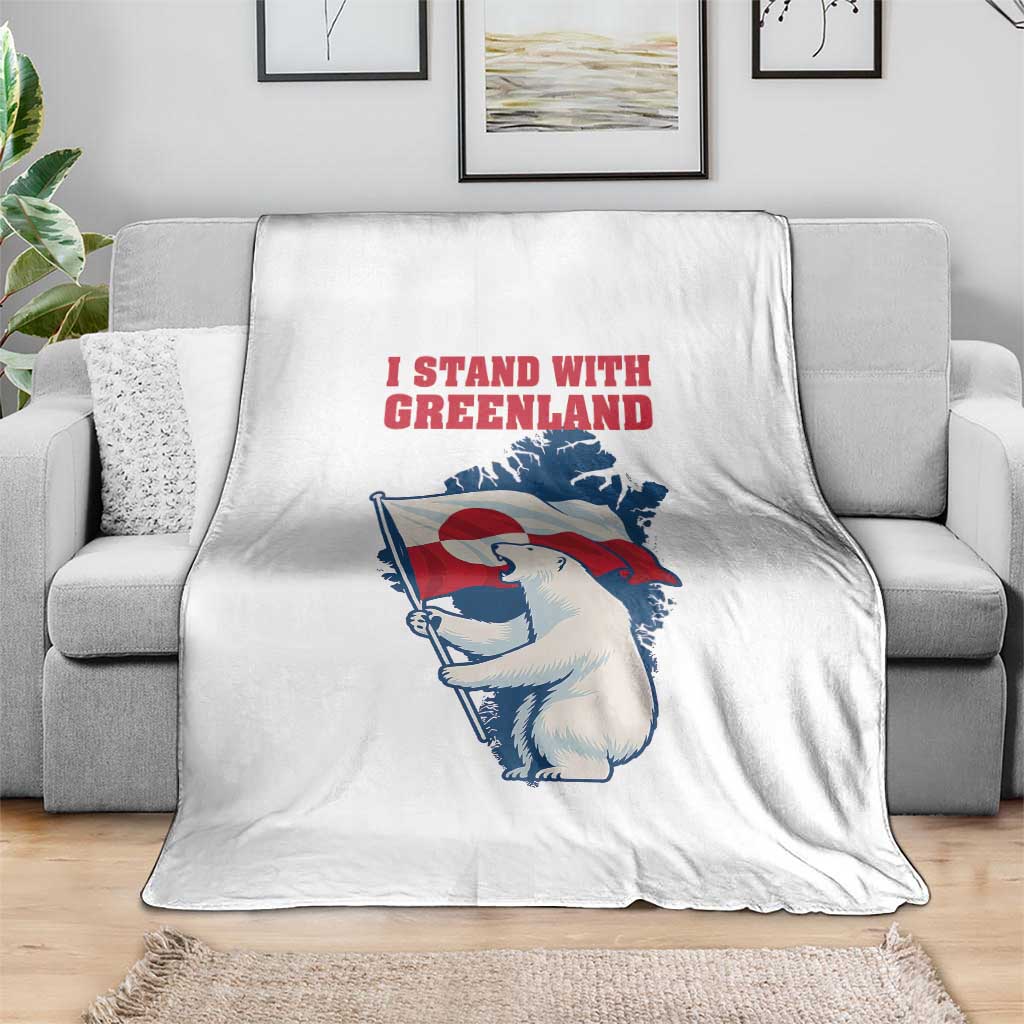 I Stand With Greenland Patriotic Throw Blanket Polar Bear Holding Flag Over Map TS02 Print Your Wear