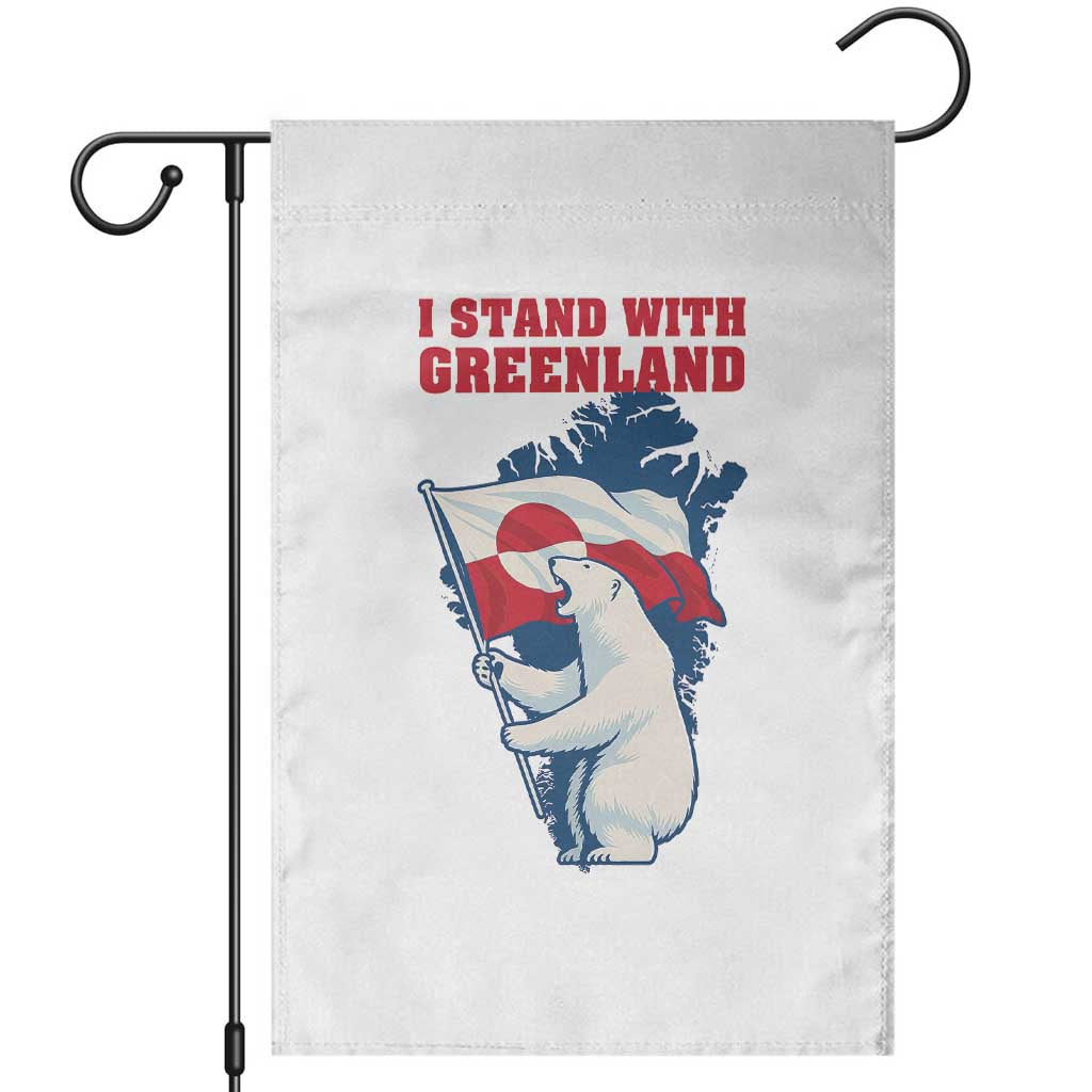 I Stand With Greenland Patriotic Garden Flag Polar Bear Holding Flag Over Map TS02 White Print Your Wear