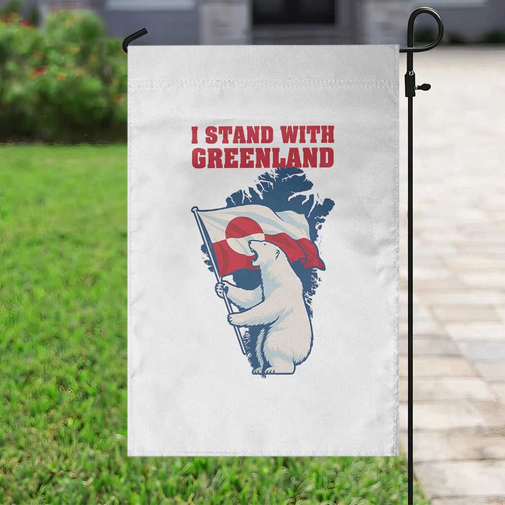 I Stand With Greenland Patriotic Garden Flag Polar Bear Holding Flag Over Map TS02 Print Your Wear