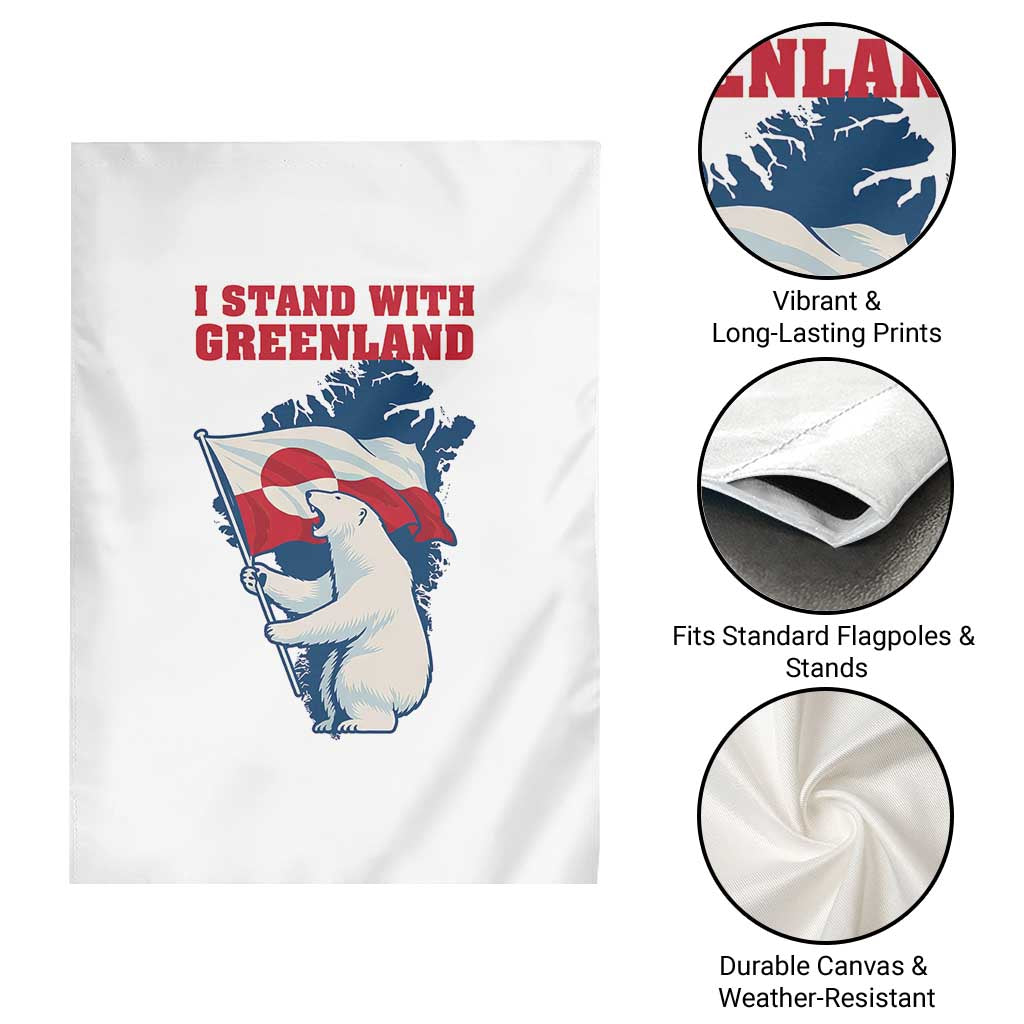 I Stand With Greenland Patriotic Garden Flag Polar Bear Holding Flag Over Map TS02 Print Your Wear
