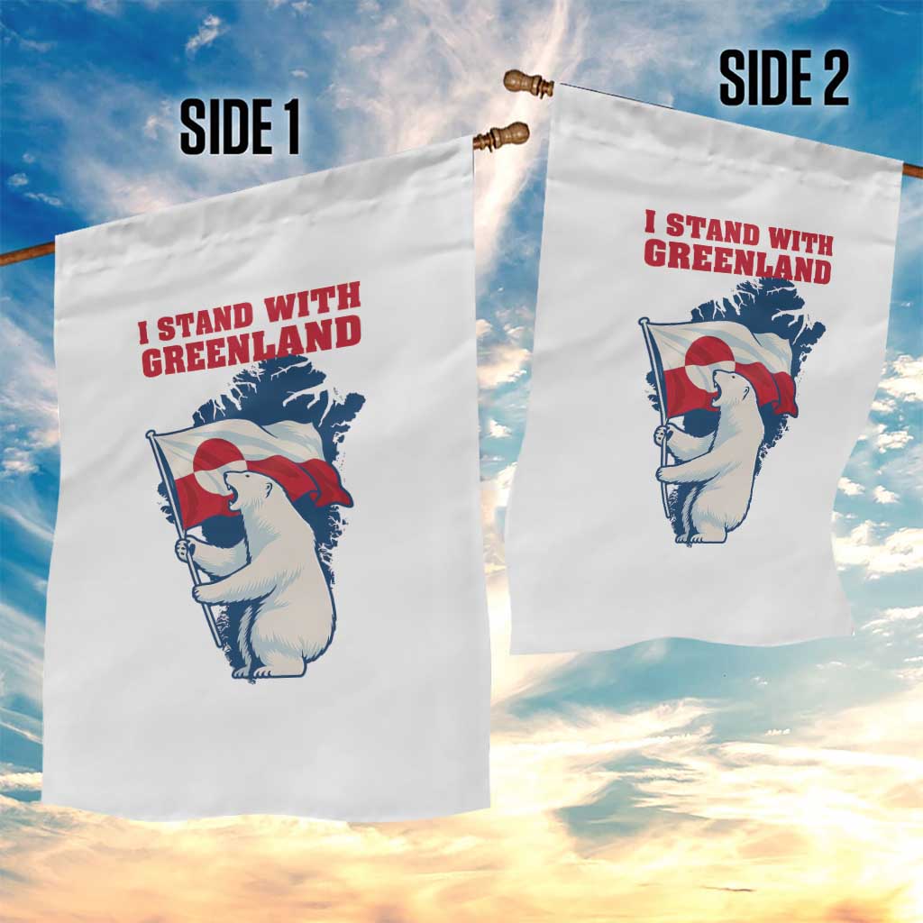 I Stand With Greenland Patriotic Garden Flag Polar Bear Holding Flag Over Map TS02 Print Your Wear