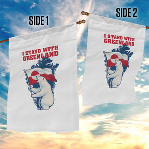 I Stand With Greenland Patriotic Garden Flag Polar Bear Holding Flag Over Map TS02 Print Your Wear