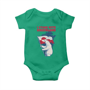I Stand With Greenland Patriotic Baby Onesie Polar Bear Holding Flag Over Map TS02 Irish Green Print Your Wear