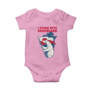 I Stand With Greenland Patriotic Baby Onesie Polar Bear Holding Flag Over Map TS02 Light Pink Print Your Wear