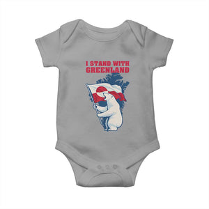 I Stand With Greenland Patriotic Baby Onesie Polar Bear Holding Flag Over Map TS02 Sport Gray Print Your Wear