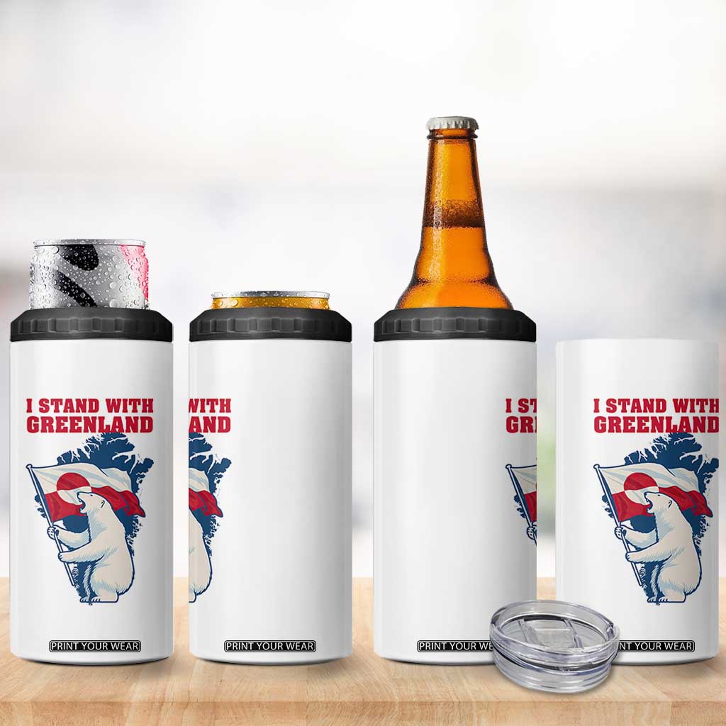 I Stand With Greenland Patriotic 4 in 1 Can Cooler Tumbler Polar Bear Holding Flag Over Map TS02 Print Your Wear