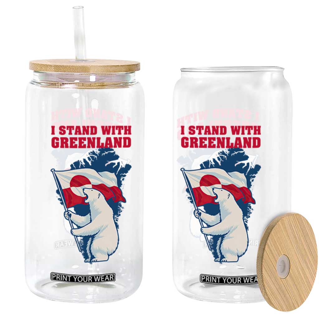 I Stand With Greenland Patriotic Glass Can Polar Bear Holding Flag Over Map TS02 Print Your Wear