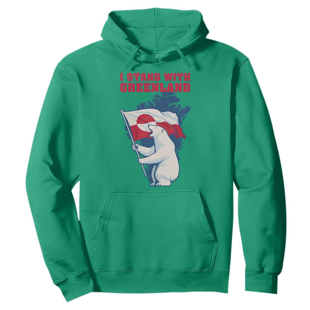 I Stand With Greenland Patriotic Hoodie Polar Bear Holding Flag Over Map TS02 Irish Green Print Your Wear