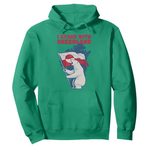 I Stand With Greenland Patriotic Hoodie Polar Bear Holding Flag Over Map TS02 Irish Green Print Your Wear