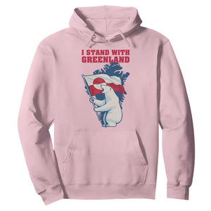 I Stand With Greenland Patriotic Hoodie Polar Bear Holding Flag Over Map TS02 Light Pink Print Your Wear