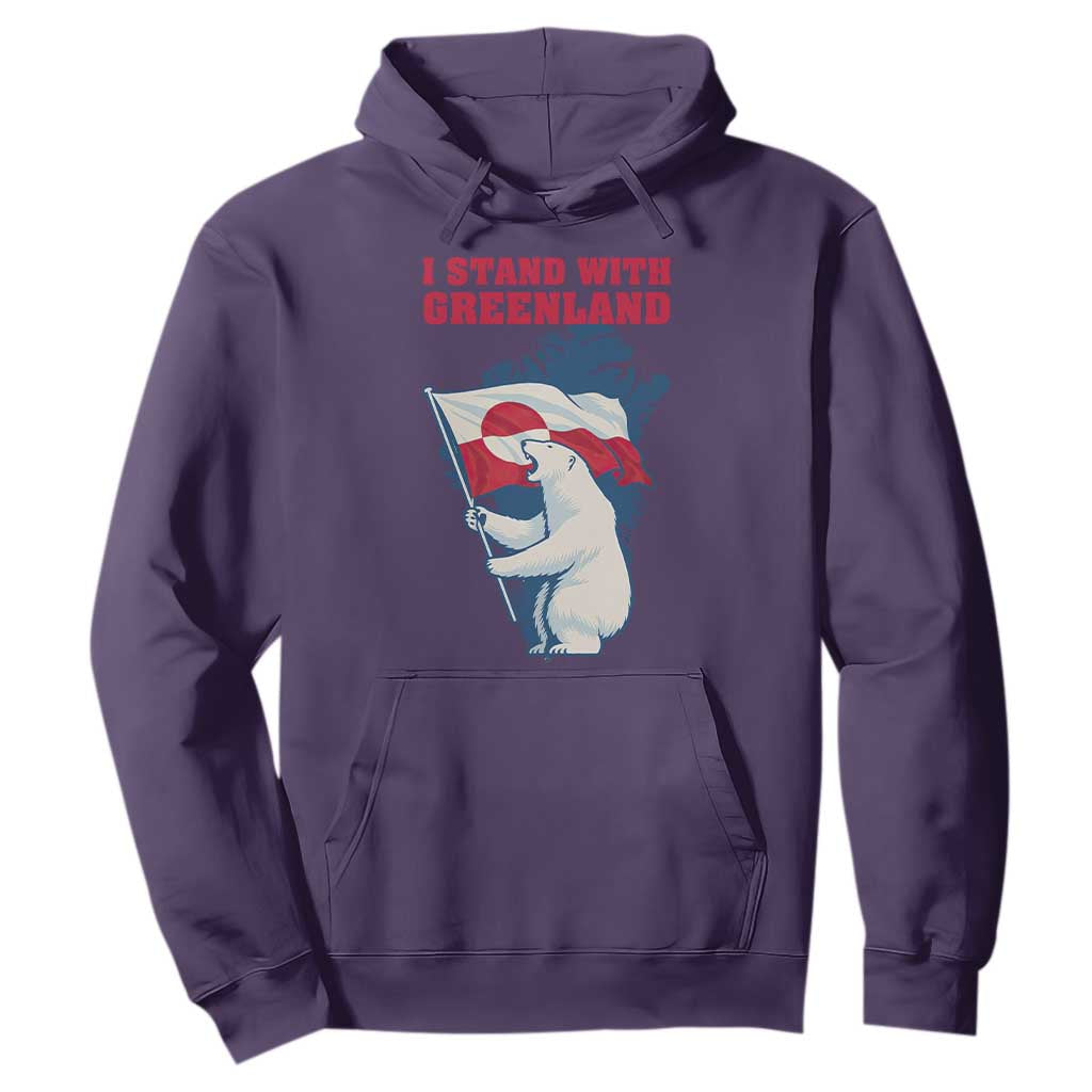 I Stand With Greenland Patriotic Hoodie Polar Bear Holding Flag Over Map TS02 Purple Print Your Wear