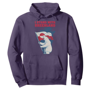 I Stand With Greenland Patriotic Hoodie Polar Bear Holding Flag Over Map TS02 Purple Print Your Wear