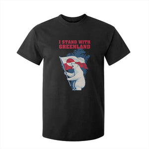 I Stand With Greenland Patriotic T Shirt For Kid Polar Bear Holding Flag Over Map TS02 Black Print Your Wear