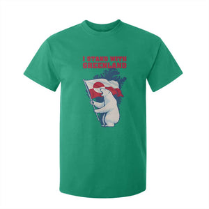 I Stand With Greenland Patriotic T Shirt For Kid Polar Bear Holding Flag Over Map TS02 Irish Green Print Your Wear