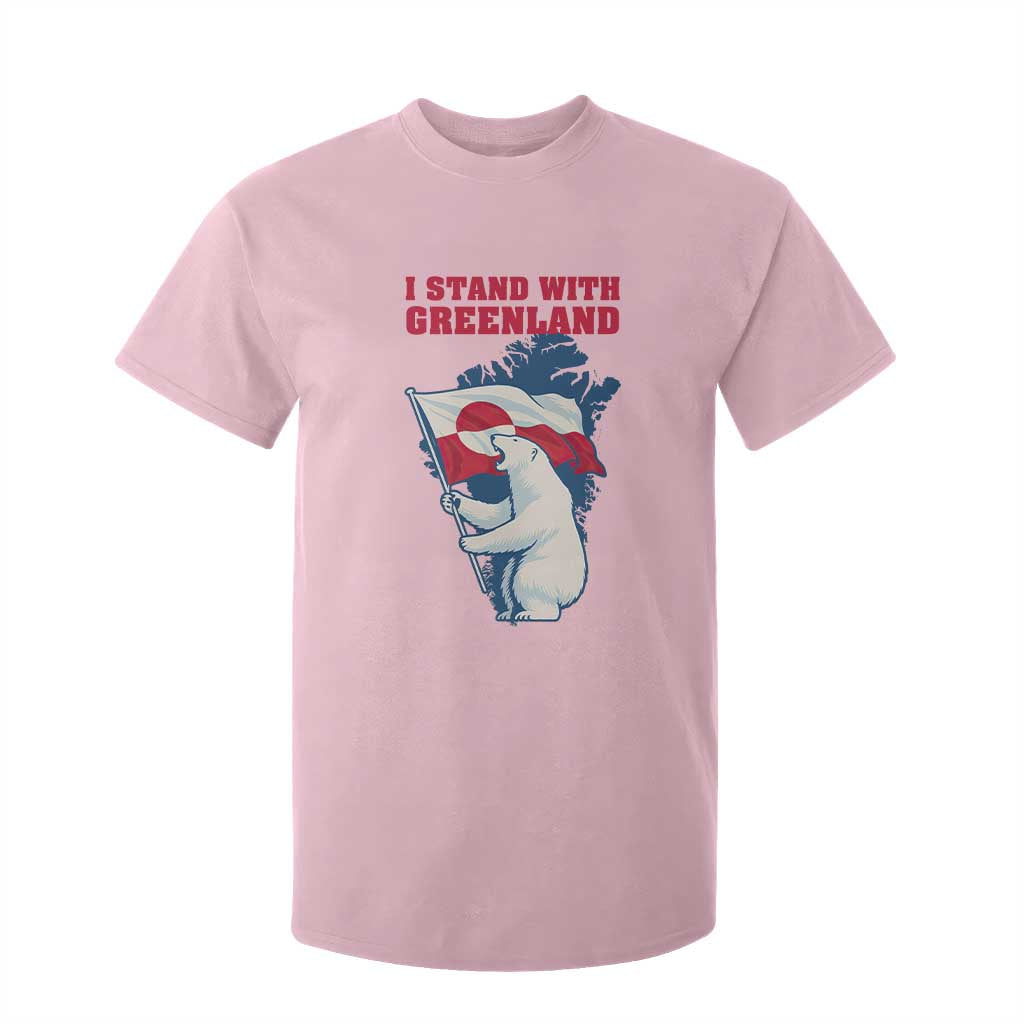 I Stand With Greenland Patriotic T Shirt For Kid Polar Bear Holding Flag Over Map TS02 Light Pink Print Your Wear