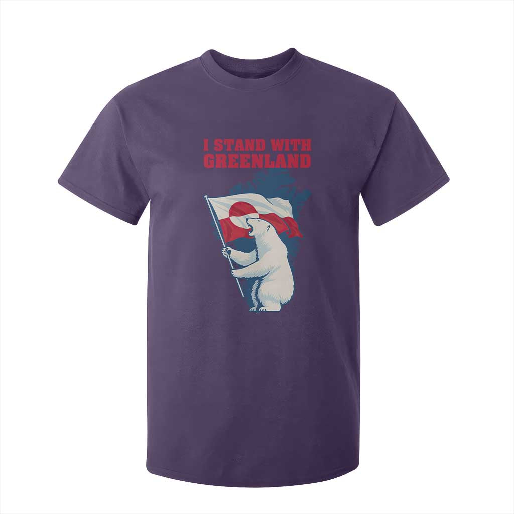 I Stand With Greenland Patriotic T Shirt For Kid Polar Bear Holding Flag Over Map TS02 Purple Print Your Wear