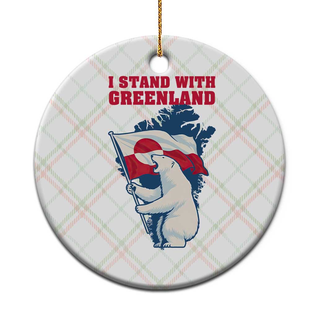 I Stand With Greenland Patriotic Ceramic Ornament Polar Bear Holding Flag Over Map TS02 1pc Christmas Plaid Print Your Wear