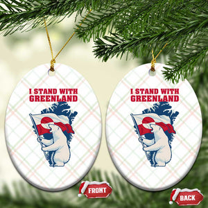 I Stand With Greenland Patriotic Ceramic Ornament Polar Bear Holding Flag Over Map TS02 Print Your Wear