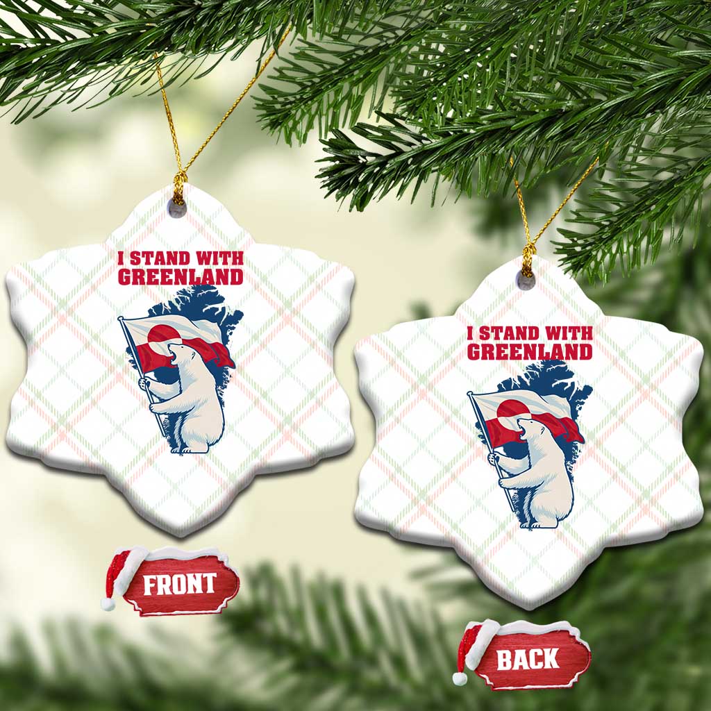 I Stand With Greenland Patriotic Ceramic Ornament Polar Bear Holding Flag Over Map TS02 Print Your Wear
