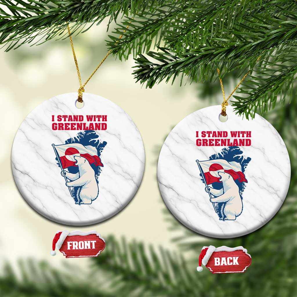 I Stand With Greenland Patriotic Ceramic Ornament Polar Bear Holding Flag Over Map TS02 1pc White Marble Print Your Wear