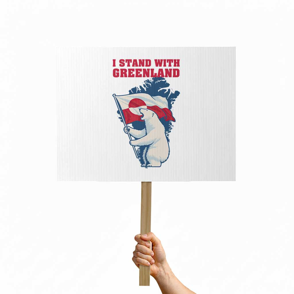 I Stand With Greenland Patriotic Protest Sign Polar Bear Holding Flag Over Map TS02 Horizontal 18