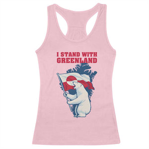 I Stand With Greenland Patriotic Racerback Tank Top Polar Bear Holding Flag Over Map TS02 Light Pink Print Your Wear