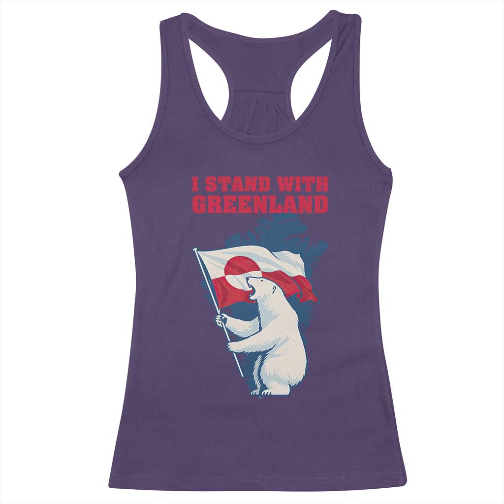 I Stand With Greenland Patriotic Racerback Tank Top Polar Bear Holding Flag Over Map TS02 Purple Print Your Wear