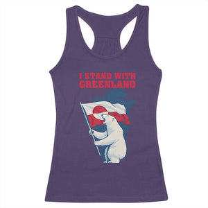 I Stand With Greenland Patriotic Racerback Tank Top Polar Bear Holding Flag Over Map TS02 Purple Print Your Wear